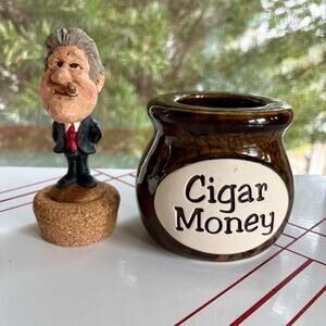 Vintage Bill Clinton “Cigar Money” Jar Political Satire Money Bank, Piggy Bank
